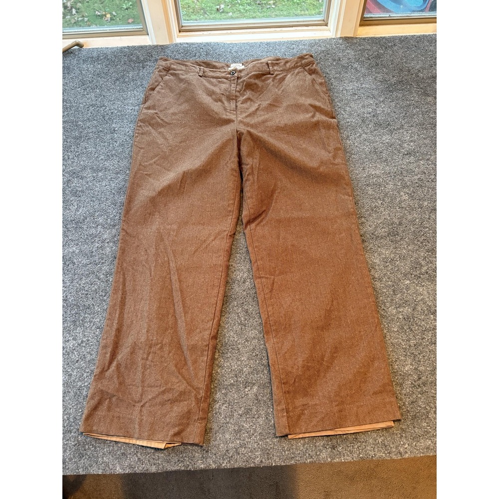 L.L.Bean Pants Womens 20 Tall Brown Herringbone Classic Fit Lined Straight Leg